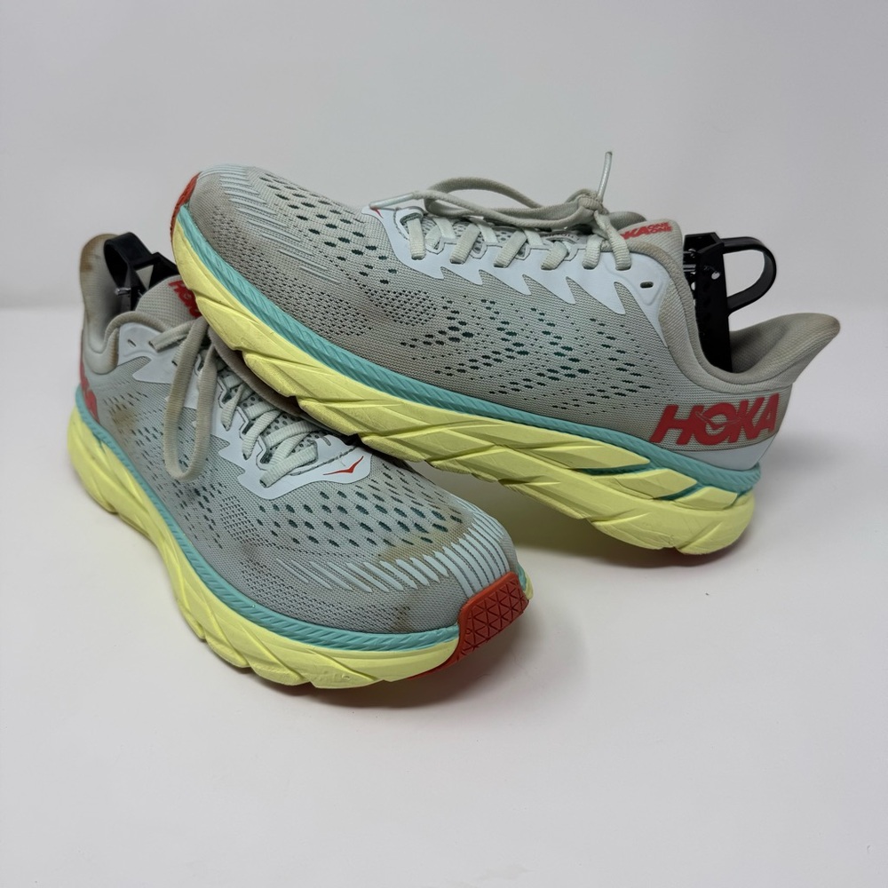 Hoka One One Clifton 7 Morning Mist Hot Coral Women Shoes 1110509 MMHC Size 10.5 - Picture 1 of 14